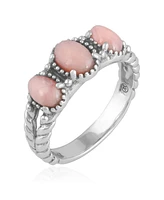 American West Jewelry Sterling Silver Pink Opal Gemstone 3-Stone Ring