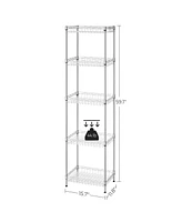 Slickblue Metal Storage Shelf – 5-Tier Wire Basket Shelving Unit with Adjustable Shelves, 4 Hooks, Pp Sheets, 220 lb Capacity for Bathroom, Pan