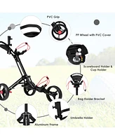 Gymax 3 Wheels Golf Push Pull Cart Folding Golf Pull Trolley w/ Adjustable Handle