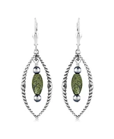 American West Jewelry Sterling Silver Marquise Green Serpentine Dangle Earrings