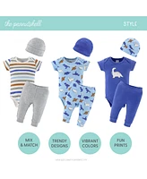 The Peanutshell Baby Boys Blue Dino Newborn Layette Set Boys, 16-Pieces, Orange/Blue