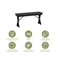 Merrick Lane Tinsley 40" X 12" Solid Pine Folding Farmhouse Style Bench, Rustic Pinewood Folding Dining Bench With Locking X-Legs