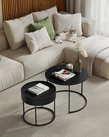 Slickblue Round Coffee Tables Set of 2 Modern Nesting with Hidden Storage and Top Tray for Living Room, Bedroom, Office