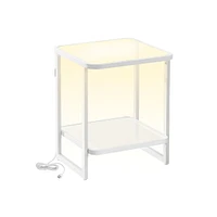 Slickblue End Table – 2-Tier Side Table with Led Lights, Modern Square Nightstand, Frosted Glass, Bottom Shelf for Living Room & Bedroom