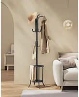 Slickblue Freestanding Coat Rack with Umbrella Holder, Metal Stand with 12 Hooks for Entryway Storage