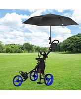 Gymax 3-Wheel Foldable Golf Push Pull Cart Trolley w/ Seat Adjustable Handle