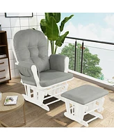 Gymax Glider and Ottoman Cushion Set Wood Baby Nursery Rocking Chair