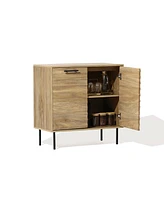 LuxenHome Mid-Century Modern Wave 2-Door Cabinet with Metal Legs