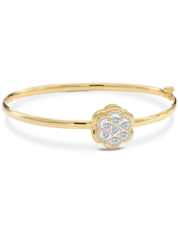 Devata Cubic Zirconia Rose Bangle Bracelet in 14K Gold, Fit Small Wrist approx. 4.4 grams