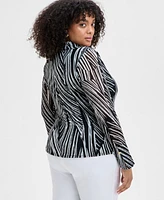 INC Plus Printed Johnny Collar Knit Top, Exclusively at Macy's