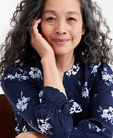 Style & Co Women's Printed Quilted Split-Neck Blouse, Exclusively at Macy's