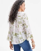 Style & Co Women's Printed Pintuck Ruffle Sleeve Blouse