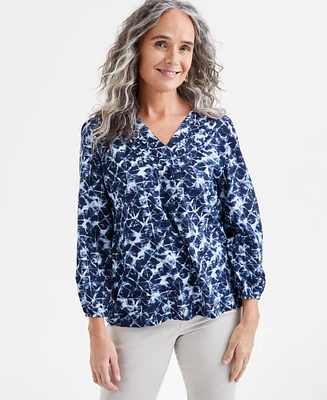 Style & Co Women's Printed Pintuck V-Neck Knit Top, Exclusively at Macy's