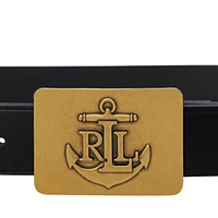 Lauren Ralph Anchor-Buckle Leather Wide Belt