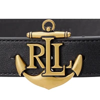 Lauren Ralph Anchor-Logo Leather Skinny Belt