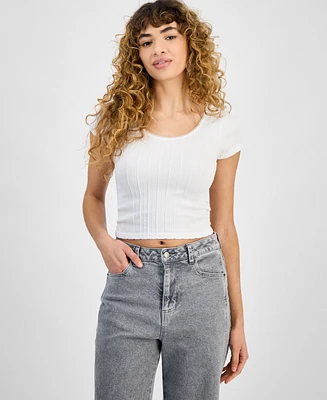 Planet Heart Juniors' Ribbed Cable-Knit Seamless Tee