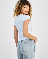 Planet Heart Juniors' Ribbed Cable-Knit Seamless Tee