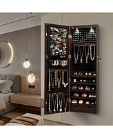 Sugift Lockable Wall Mount Mirrored Jewelry Cabinet with Led Lights