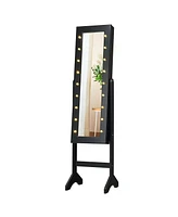 Sugift Mirrored Standing Jewelry Armoire Cabinet with Led Lights