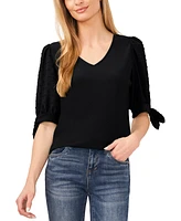 CeCe Women's Clip Dot Tie 3/4-Sleeve V-Neck Top