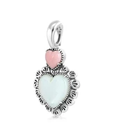 American West Jewelry Sterling Silver White Mother of Pearl Pink Opal Concha Heart Pendant Enhancer