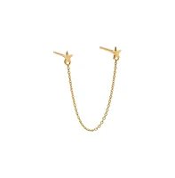 Solid Double Star Chain Stud Earring 14K