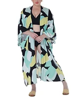 Raviya Plus Printed Open-Front Kimono Cover-Up