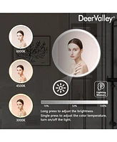 DeerValley 24'' Round Framed Led Lights Wall Mounted Medicine Cabinets With Mirrors, Defogger, Stepless Dimming, Built-In Outlet