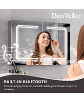 DeerValley Medicine Cabinets For Bathroom With Mirror, Wall Mounted Led Medicine Cabinet Organizer With Defogger, Dimmer, Bluetooth Speaker, Double Do