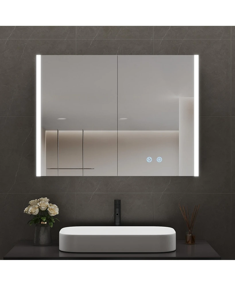 DeerValley Led Bathroom Mirror With Stepless Dimmable Wall Mirrors With Anti-Fog, Dimmer, Bluetooth Speaker, Double Doors,Memory Vanity Mirror With 3