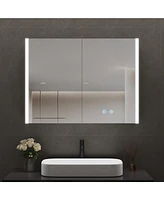 DeerValley Led Bathroom Mirror With Stepless Dimmable Wall Mirrors With Anti-Fog, Dimmer, Bluetooth Speaker, Double Doors,Memory Vanity Mirror With 3