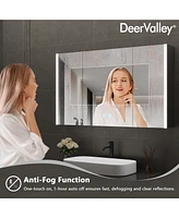 DeerValley 40'' W x 24'' H Led Bathroom Mirrors With Anti-Fog, Dimmer, Bluetooth Speaker, 3 Doors, Memory Vanit