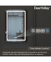 DeerValley 24'' W x 35'' H Anti-Fog Led Bathroom Mirror With Smart Dimmable And Time Mode Control Wall Mounted Vanity Mirror