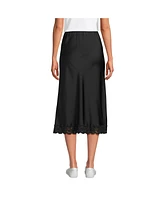 Lands' End Women's Satin Lace Trim Midi Skirt