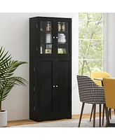 Gouun Tall Kitchen Pantry Cabinet with Dual Tempered Glass Doors and Shelves