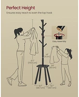 Slickblue Freestanding Coat Rack with 8 Hooks and Storage Shelf, Hall Tree for Entryway Organization