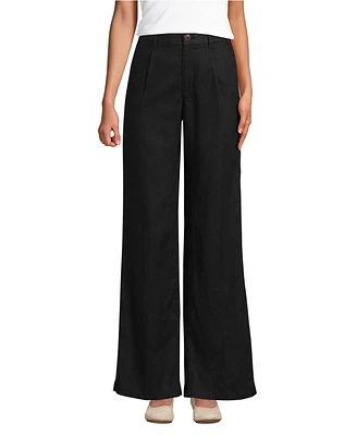 Lands' End Women's High Rise Wide Leg Linen Pleated Pants