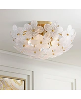 Possini Euro Design Filoli 20" Modern Semi Flush-Mount Ceiling Light Fixture Kitchen Foyer Hallway Flower Unique Gold Finish Glass Metal Bedroom Bathr