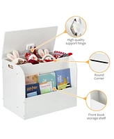 gaomon Kids Wooden Toy Box with Front Bookshelf and Safety Hinges,Storage Organizer for Boys and Girls Home Playroom