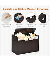 Gouun Kids Toy Wooden Flip-top Storage Box Chest Bench with Cushion Hinge