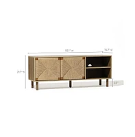 LuxenHome Mid-Century Modern Rope 55.1-Inch Wide Tv Console with Storage