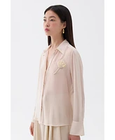 Nocturne Women's Sheer Floral-Embroidered Shirt