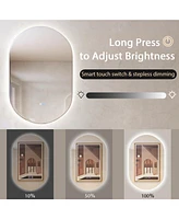 Costway 32'' x 20'' Oval Bathroom Wall Mirror Mounted Makeup Mirror with Lights & Anti-Fog