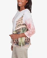 Alfred Dunner Women's Coming Up Roses Paris Scenic Crew Neck Top