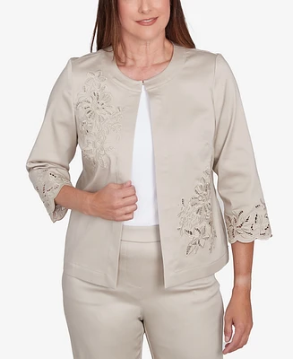 Alfred Dunner Women's Coming Up Roses Floral Cut Out Sateen Jacket