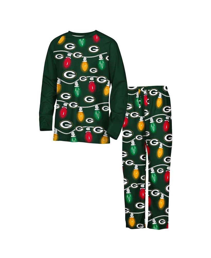 Outerstuff Big Boys and Girls Green Bay Packers Two-Piece Garland Holiday Long Sleeve Pajama Set