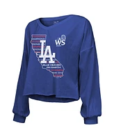 Majestic Women's Royal Los Angeles Dodgers 2024 World Series Champions Off-Shoulder Long Sleeve T-Shirt