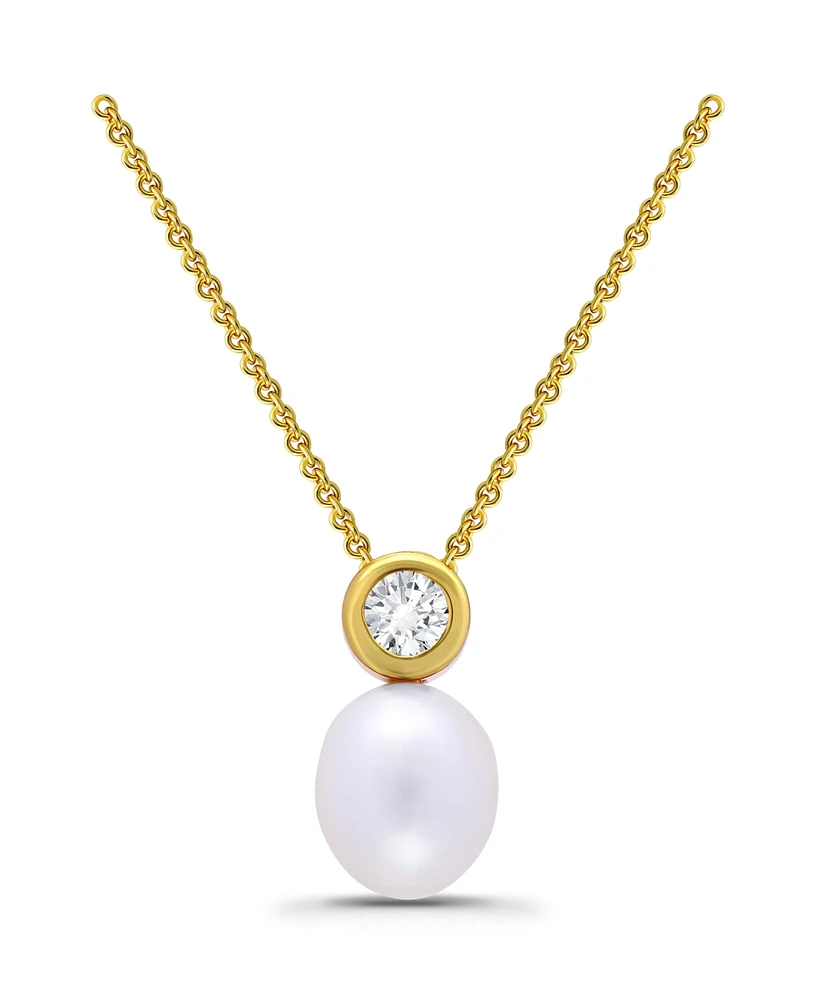 Macy's Teardrop Freshwater Cultured Pearl Round Cubic Zirconia Bezel Necklace