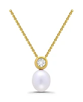 Macy's Teardrop Freshwater Cultured Pearl Round Cubic Zirconia Bezel Necklace