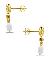 Macy Oval Freshwater Cultured Pearl Drop Cubic Zirconia Tulip Design Post Earrings